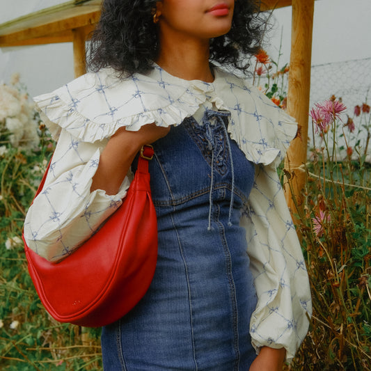 Leather Moon Sling Bag - Tomato