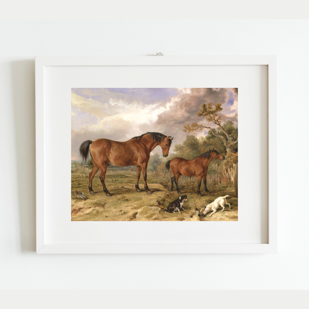Horses & Dogs Antique Art Print