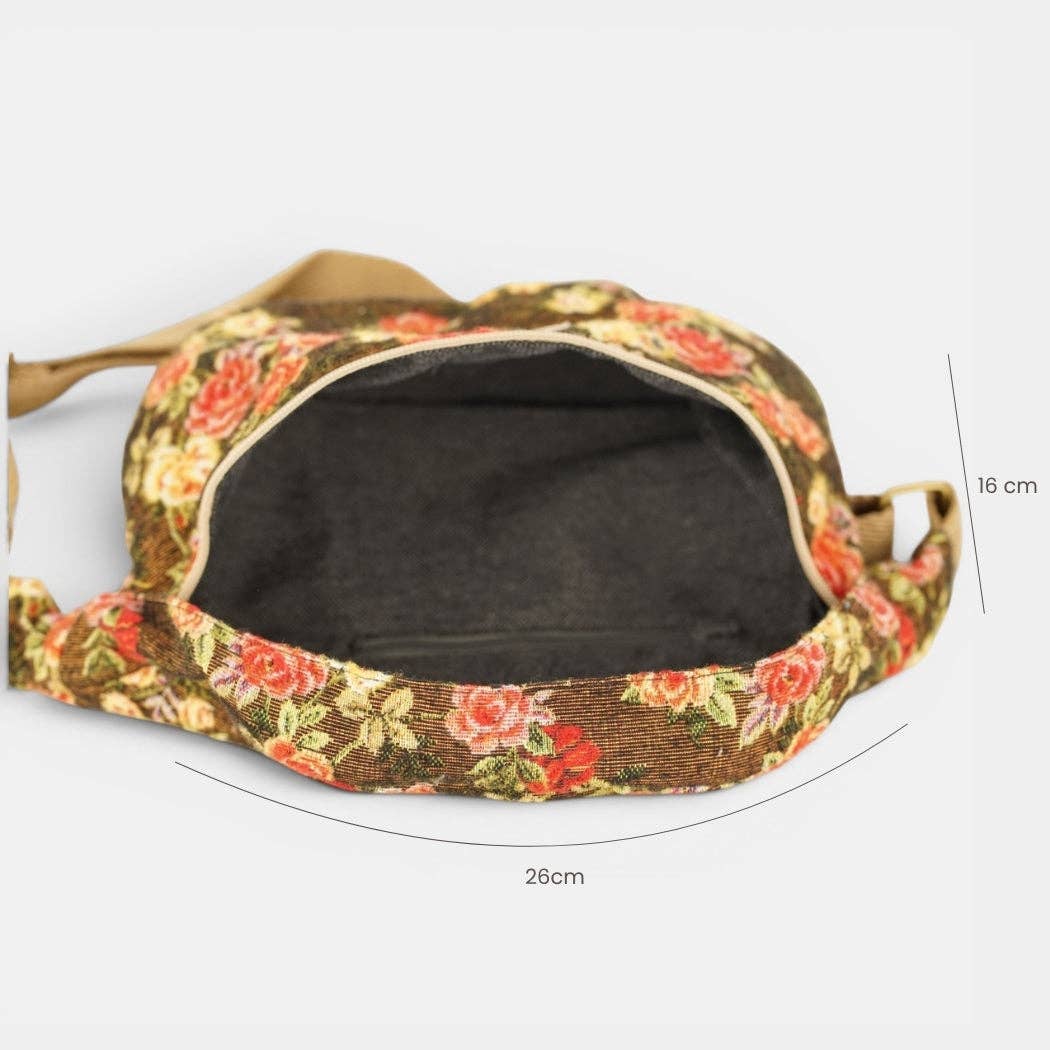 Floral Jacquard Fanny Pack – Brown & Red (Pepi)