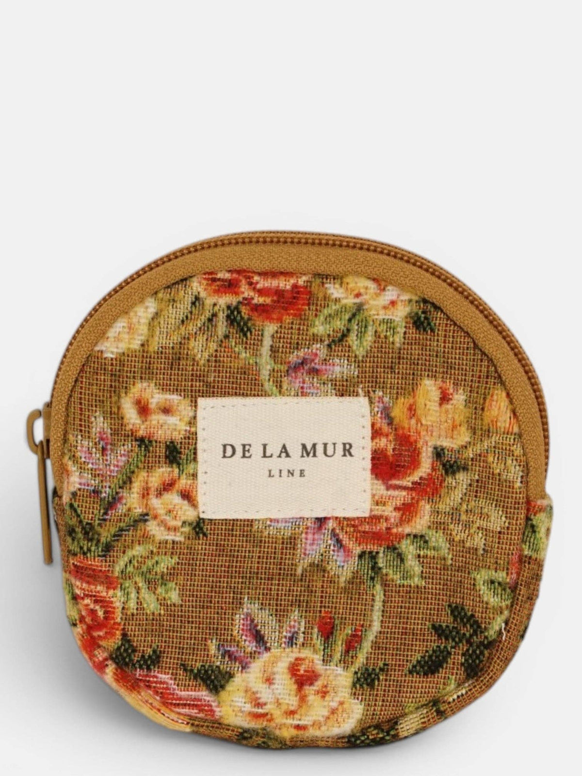 Floral Jacquard Round Coin Purse – Mustard & Red (Esme)