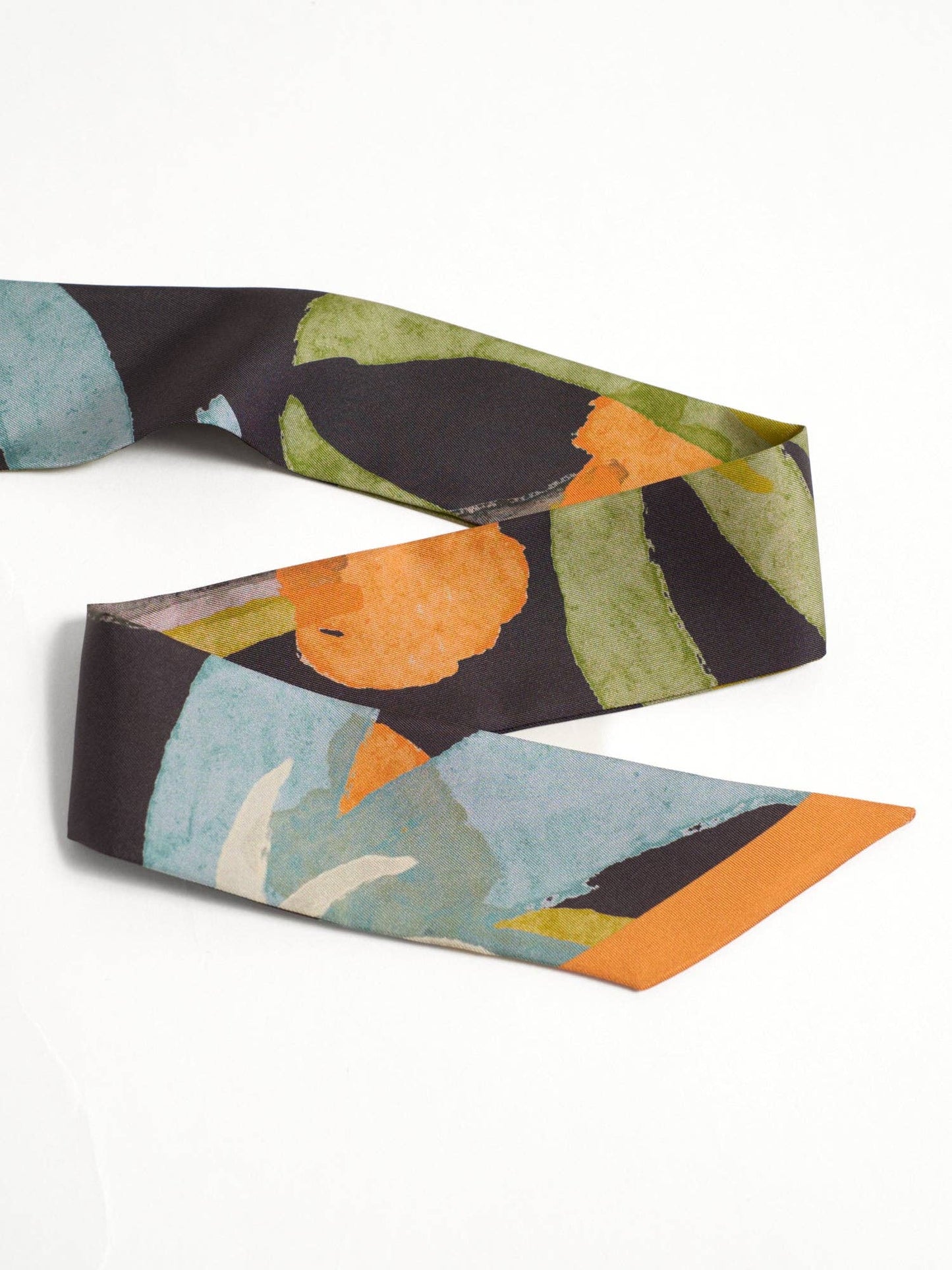 "Ethereal Mirage" Silk Twill Skinny Scarf - Dark Brown