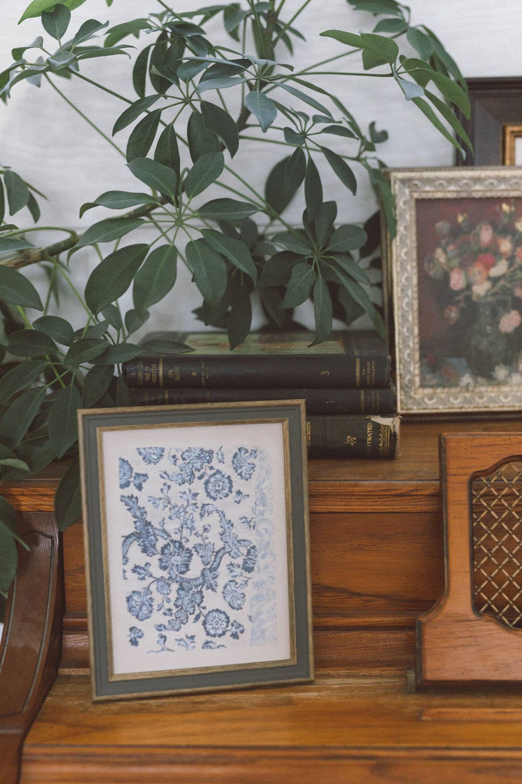 Blue Textile Pattern Framed Antique Art