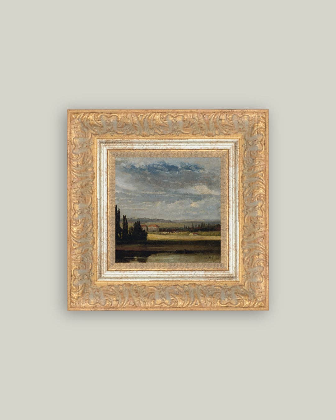 Country Mansion Framed Antique Art