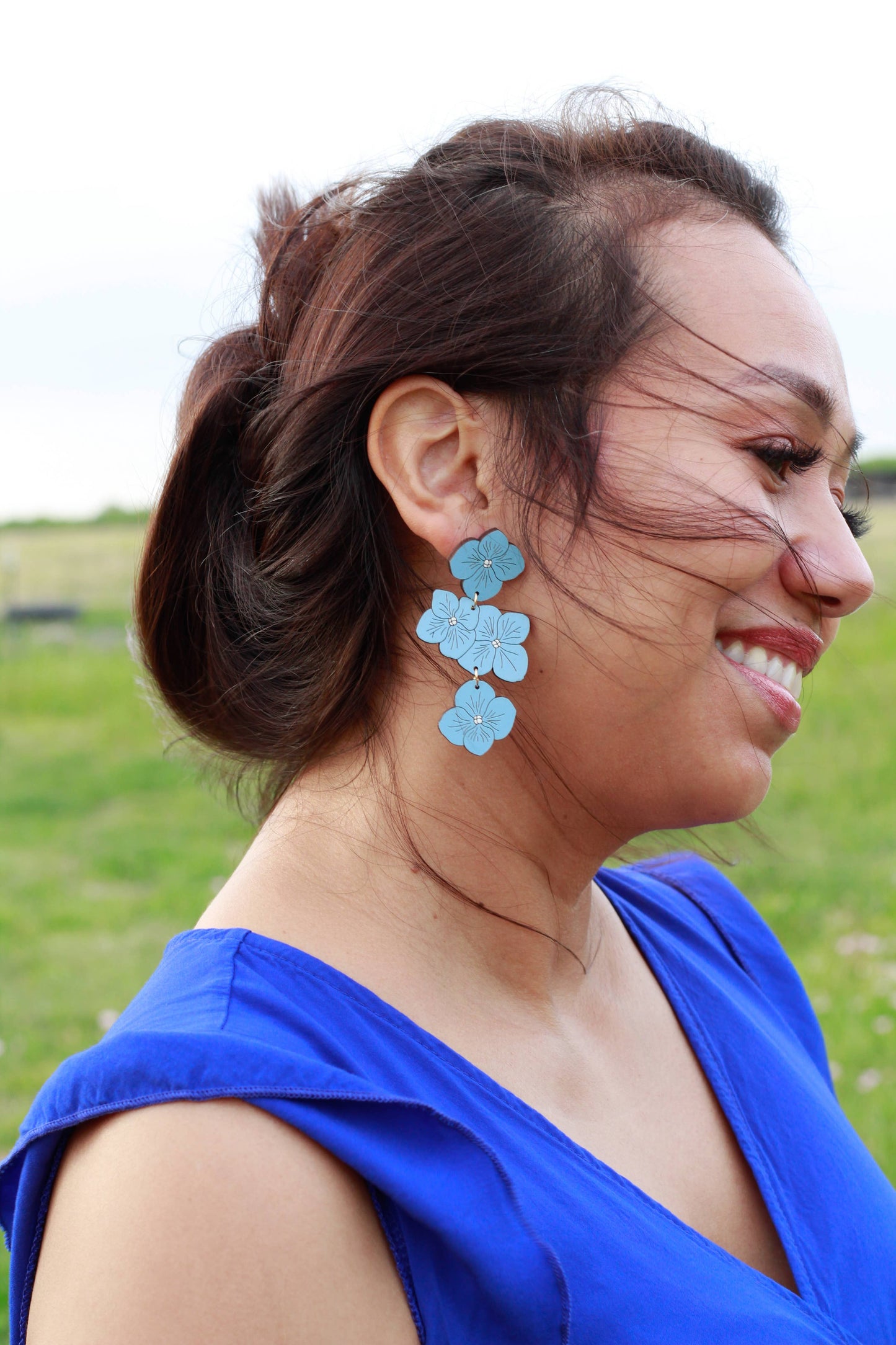 Hydrangea Statement Earrings - Blue