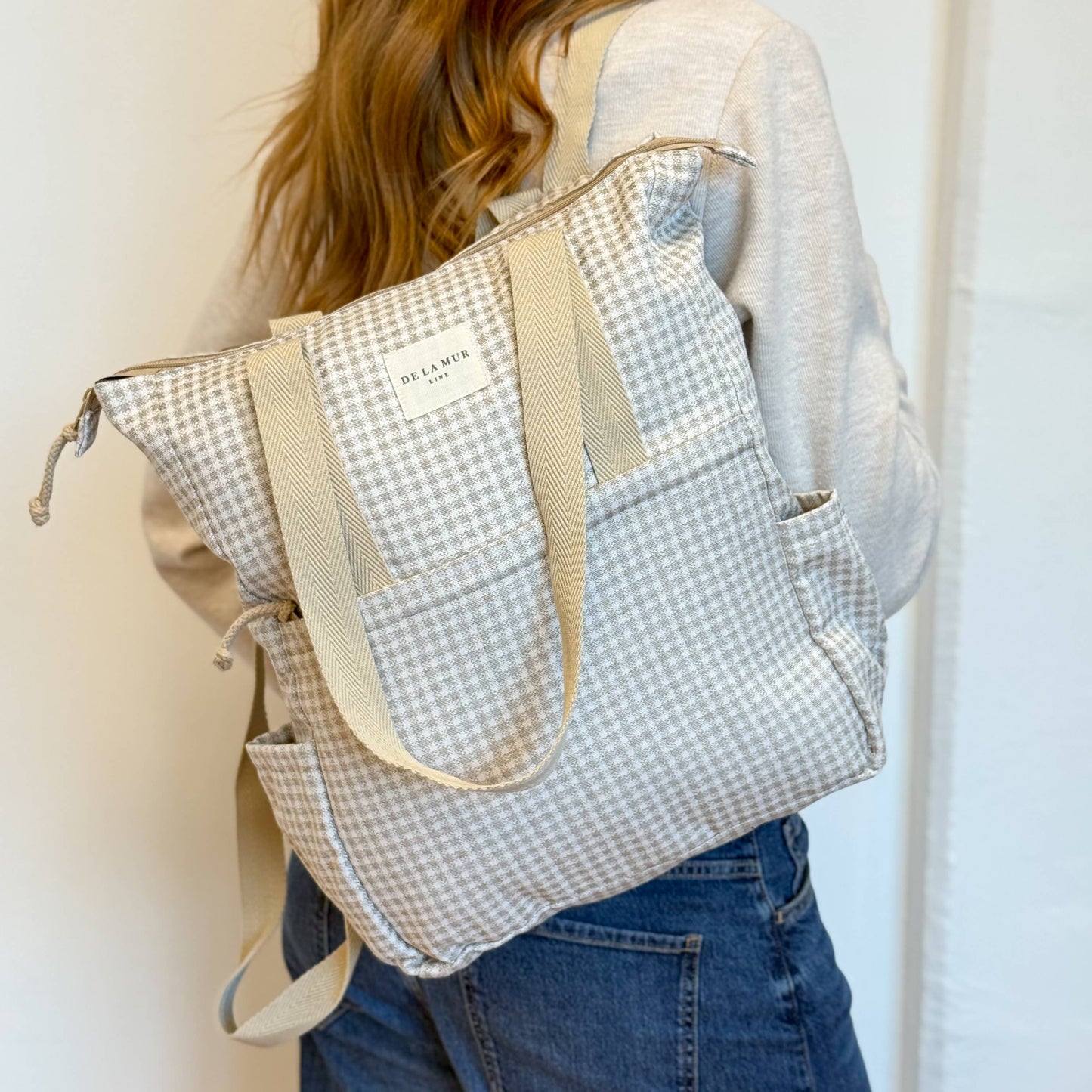 Backpack & Shoulder Bag in Beige Check