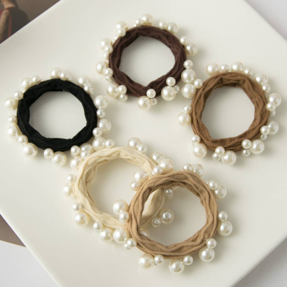 Textured Seamless Pearl Hair Ties (Set of 5)