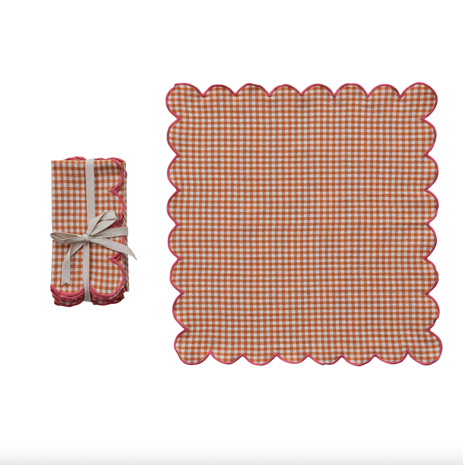 Orange Scalloped Gingham Napkins