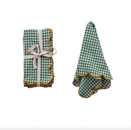 Green Scalloped Gingham Napkins