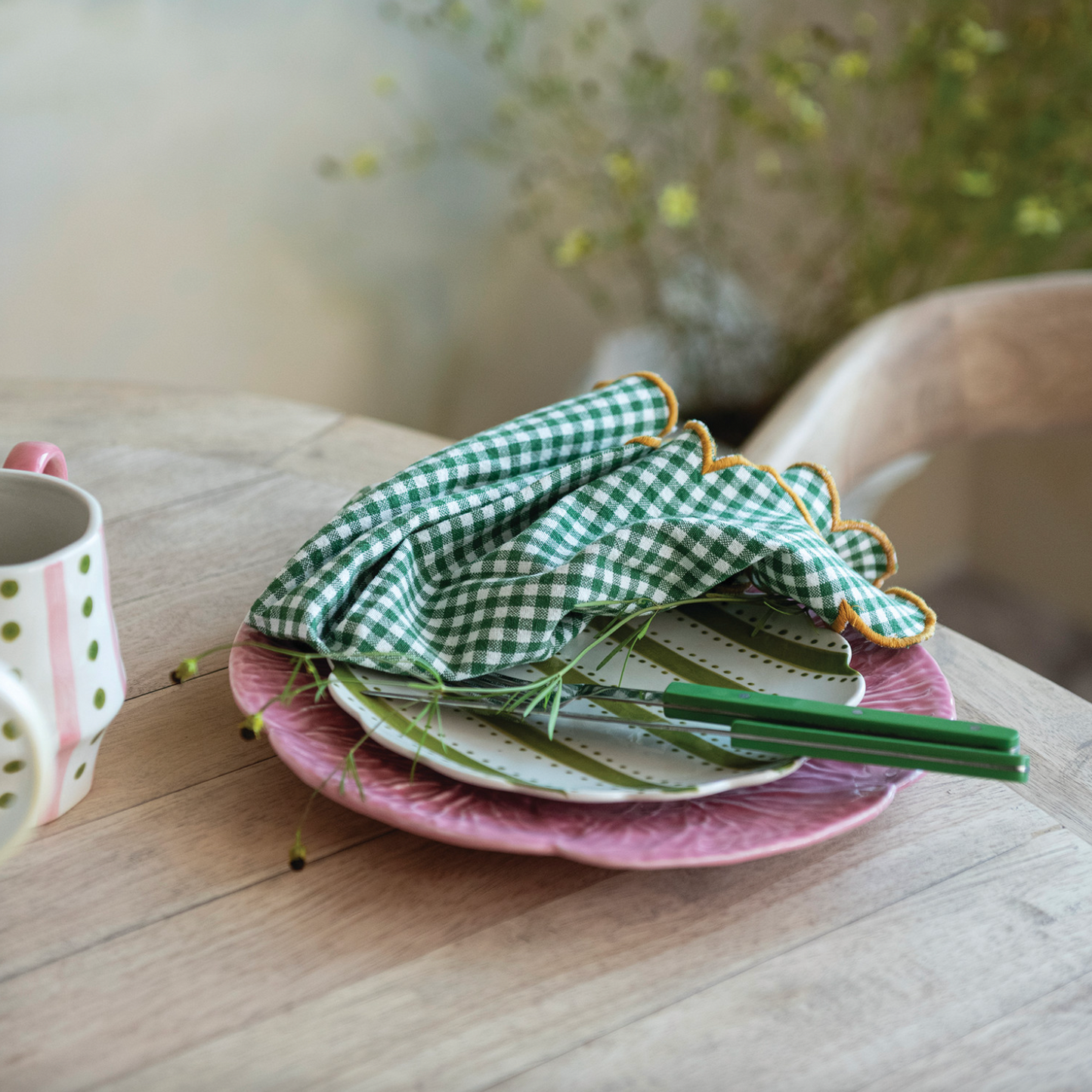 Green Scalloped Gingham Napkins