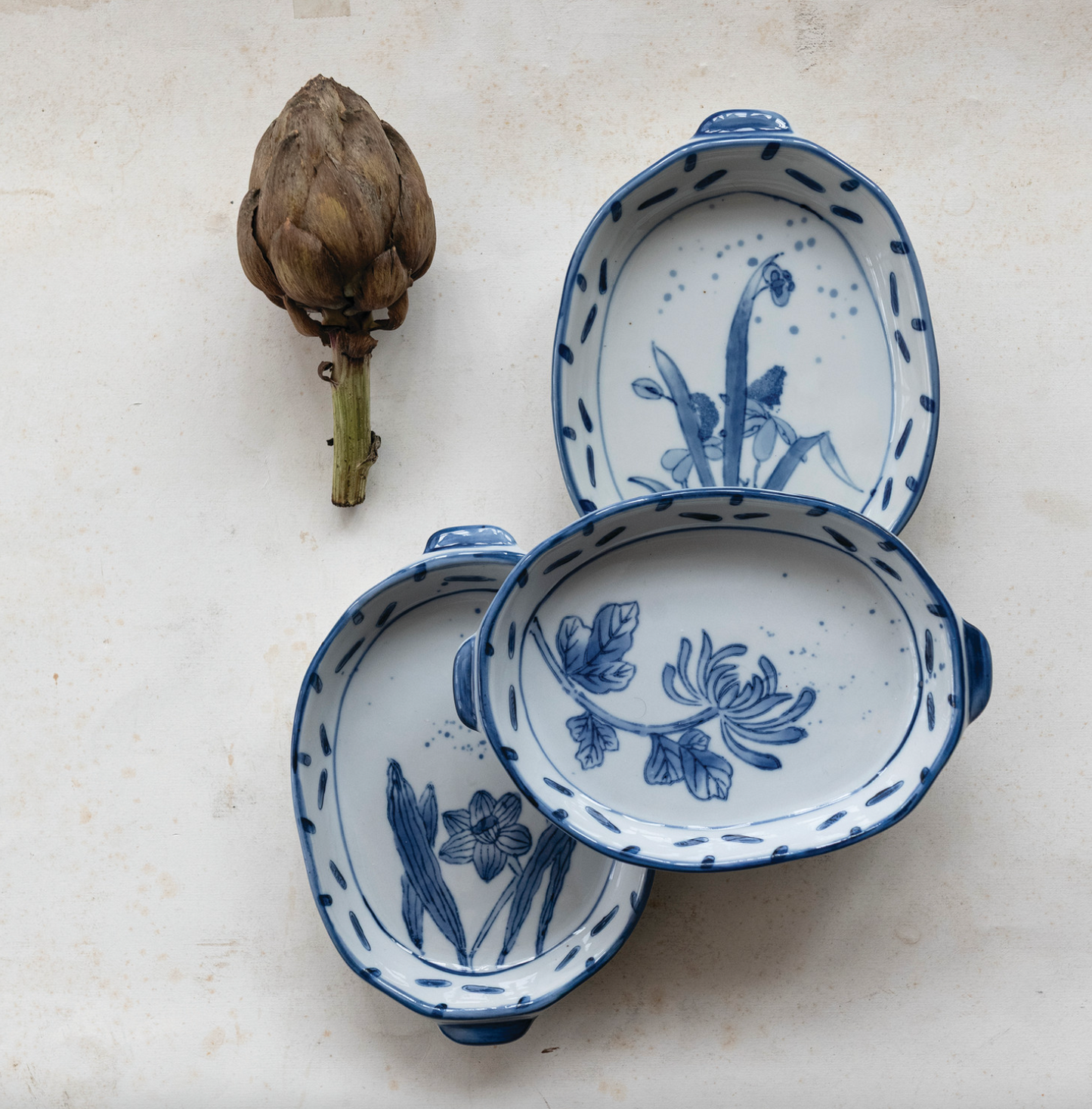 Hand-Painted Stoneware Baker - 3 Styles