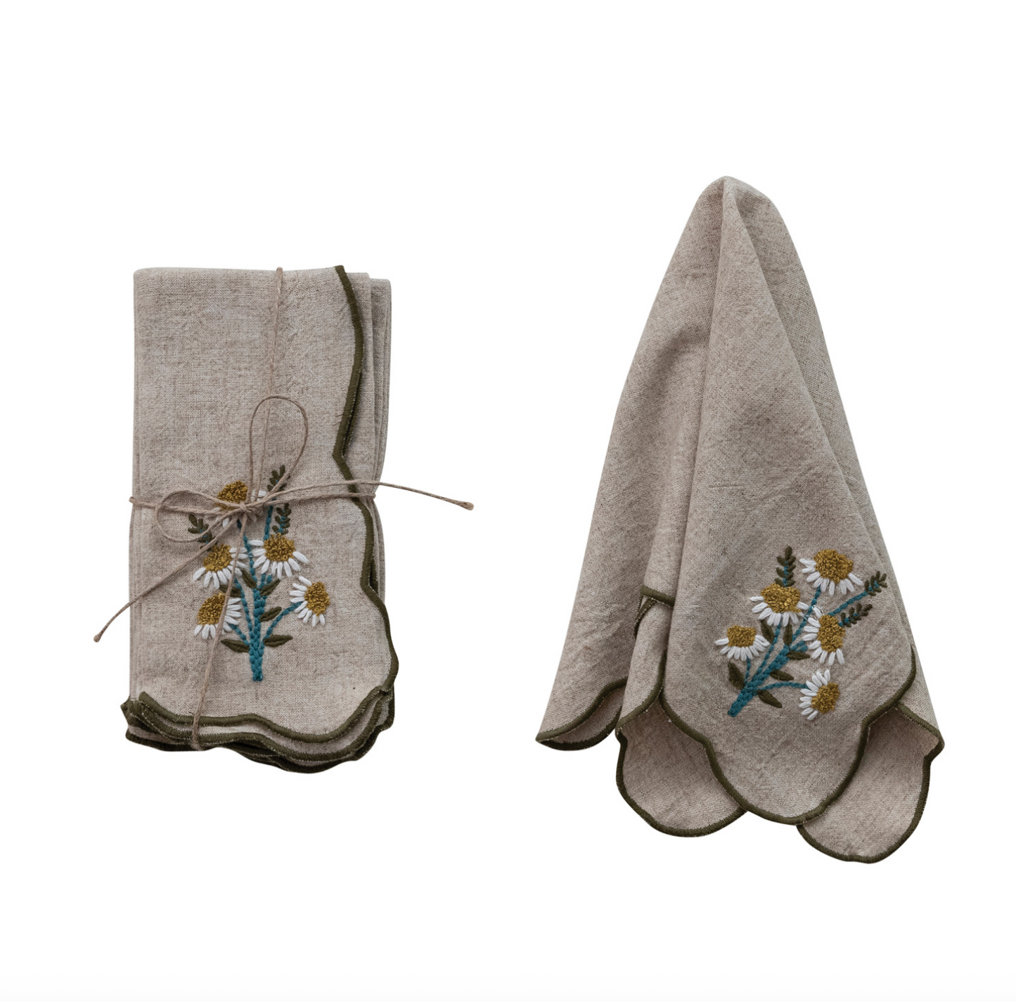 Scalloped Embroidered Napkins - Set of 4