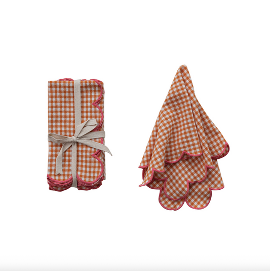 Orange Scalloped Gingham Napkins