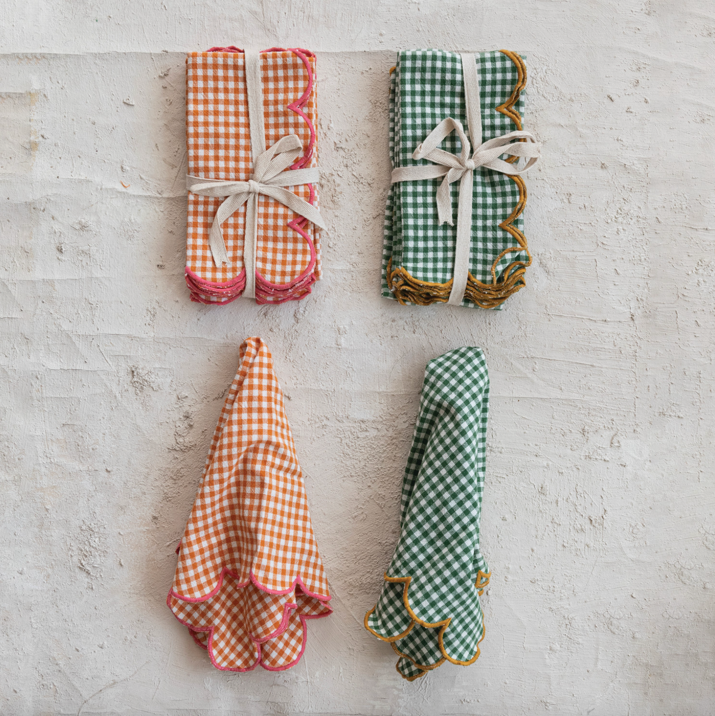 Green Scalloped Gingham Napkins