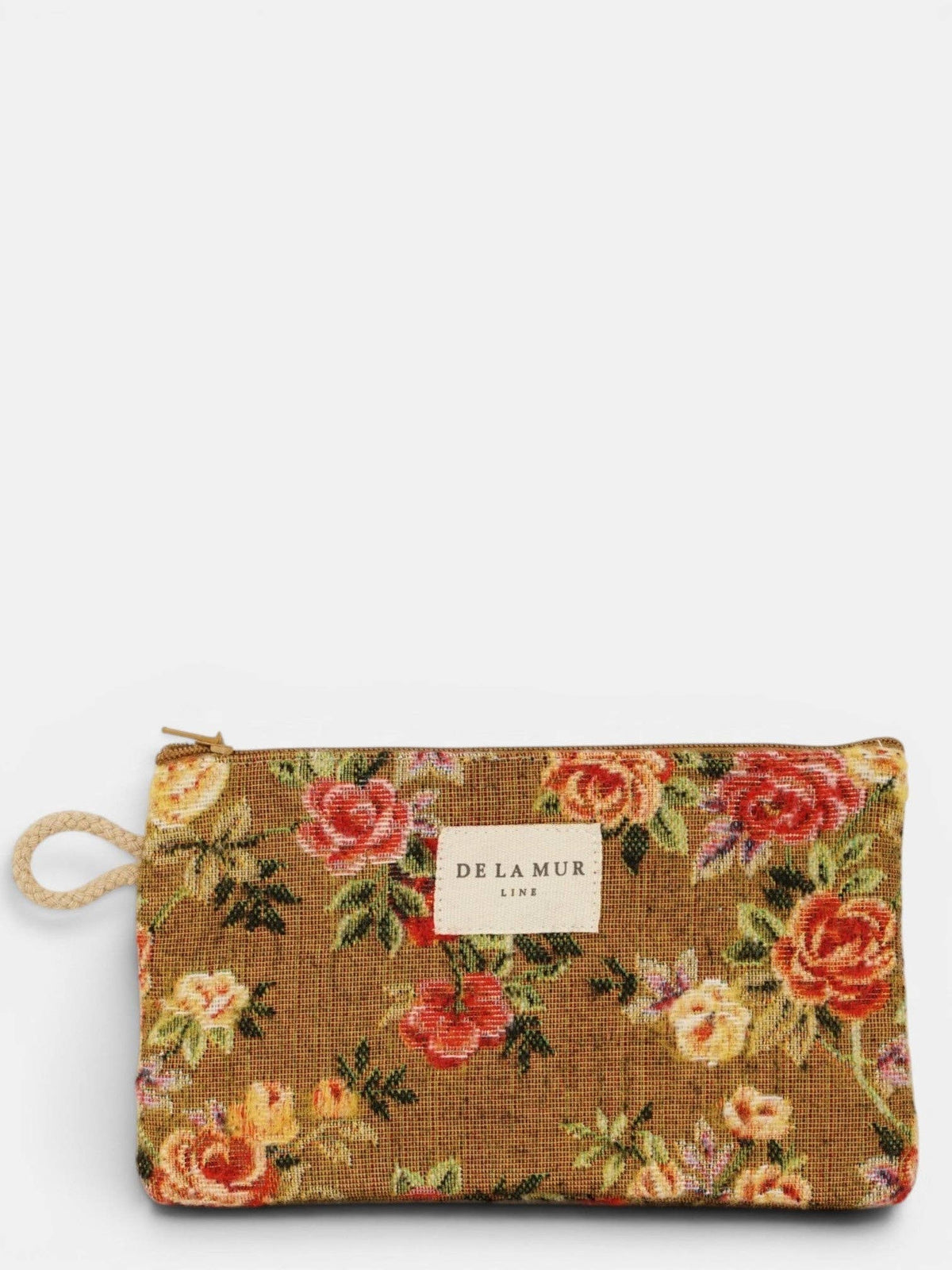 Floral Jacquard Small Makeup Bag / Coin Purse – Mustard & Red (Esme)