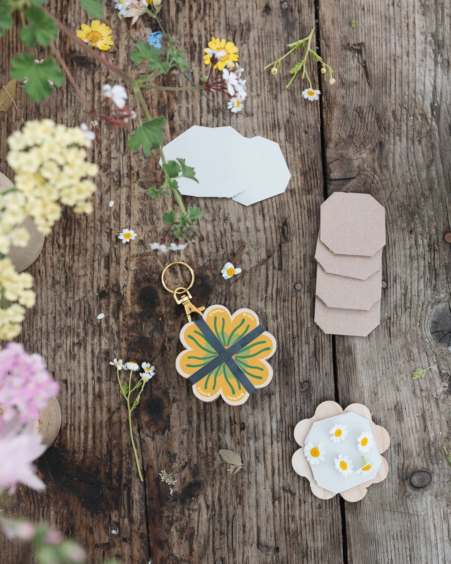 Keyring Flower Press - Greens & Yellows