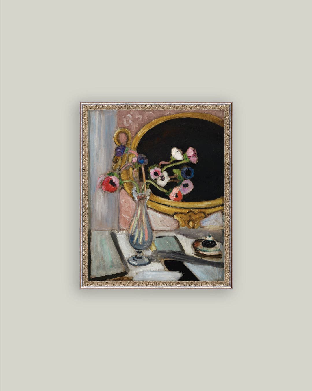 Anemone and Mirror Framed Antique Art