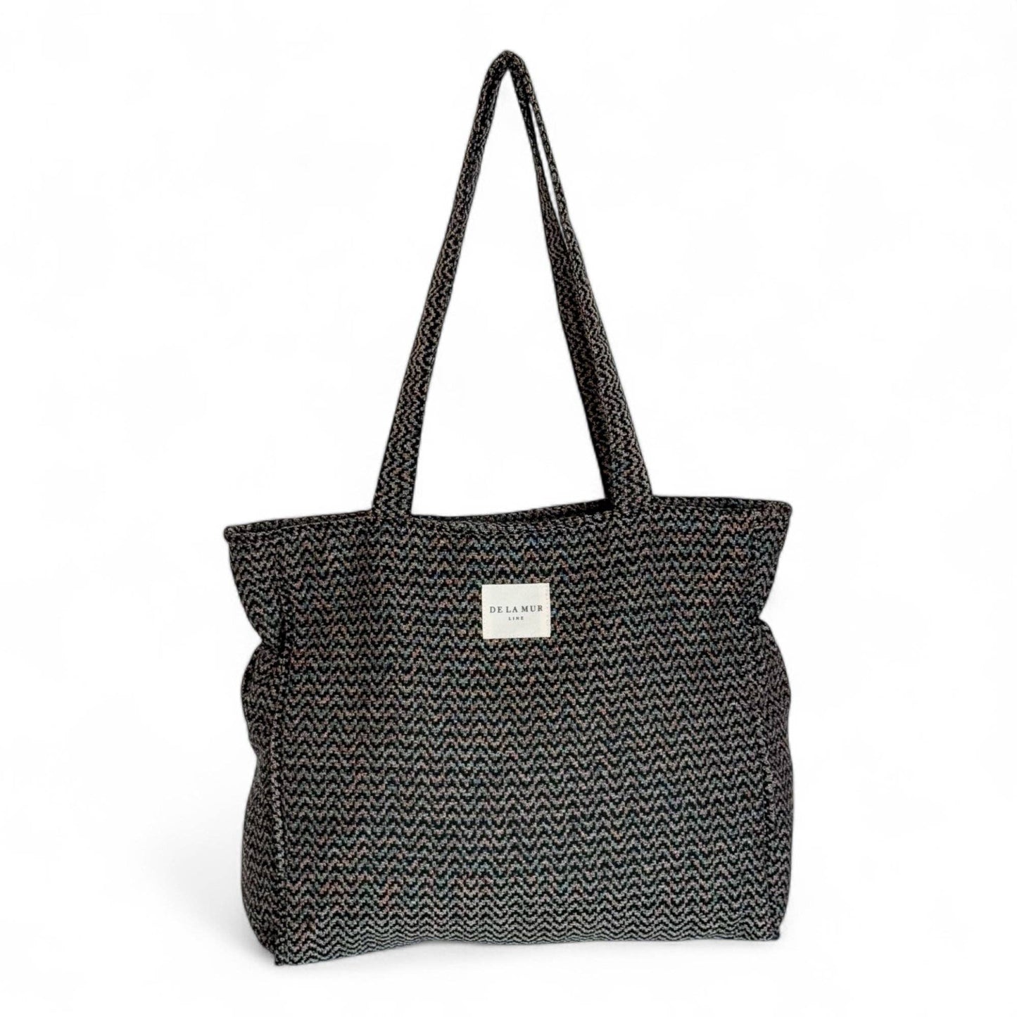 Zigzag Jacquard Zippered Tote Bag – Beige & Black (Dana)