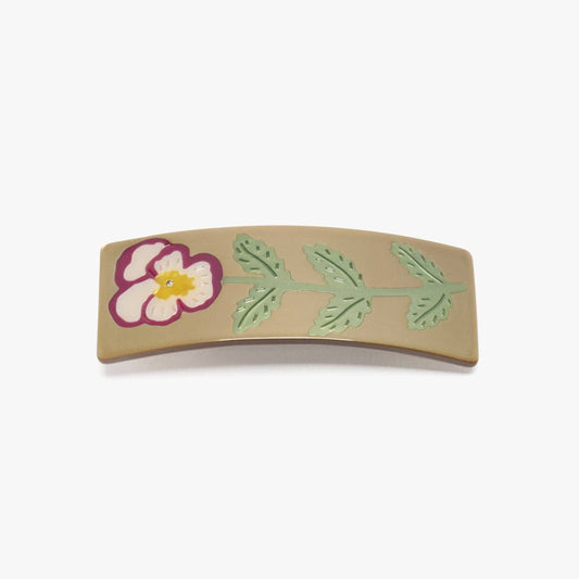 Pansy Flower Gold Acetate French Barrette Hair Clip
