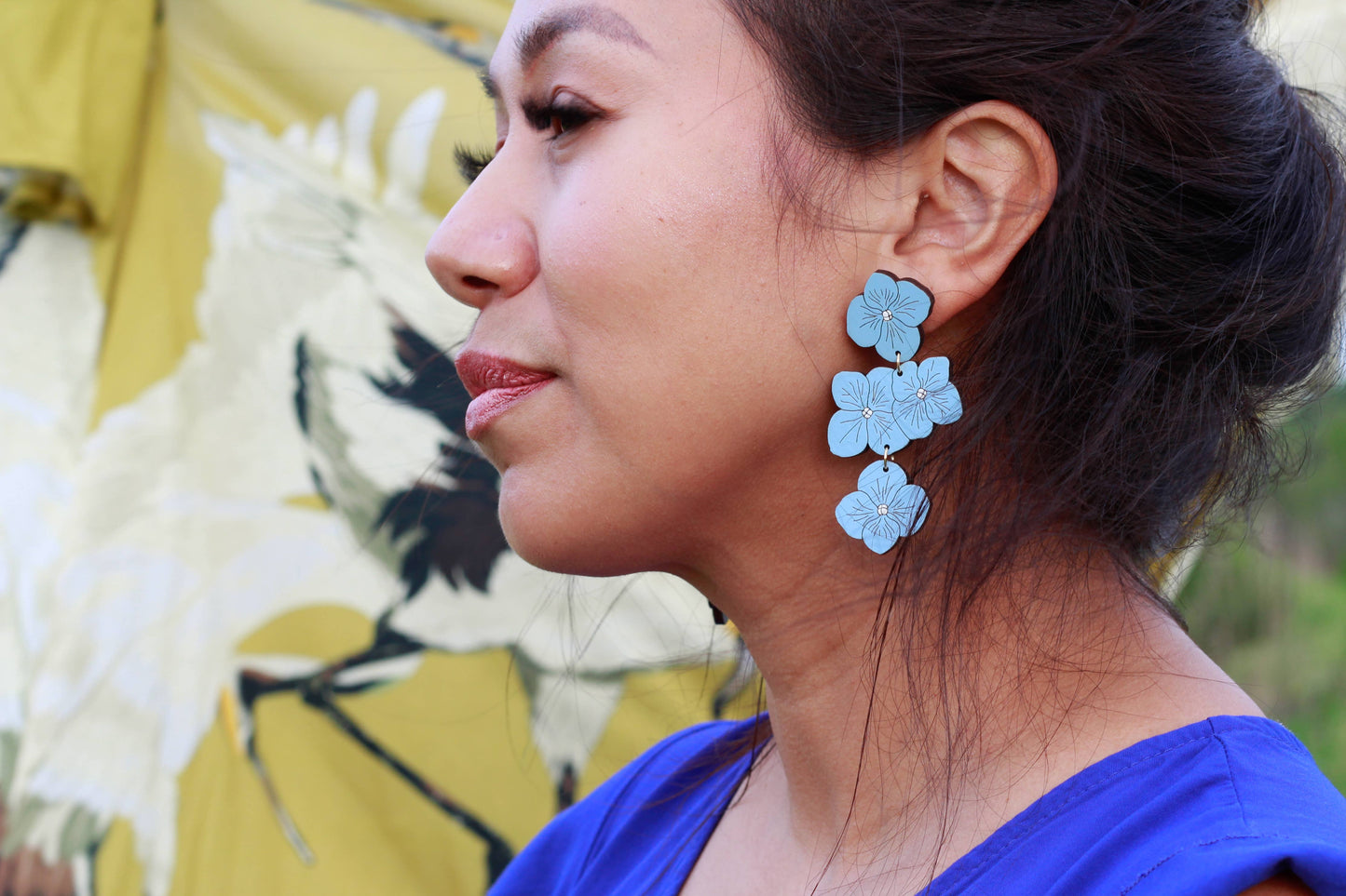 Hydrangea Statement Earrings - Blue
