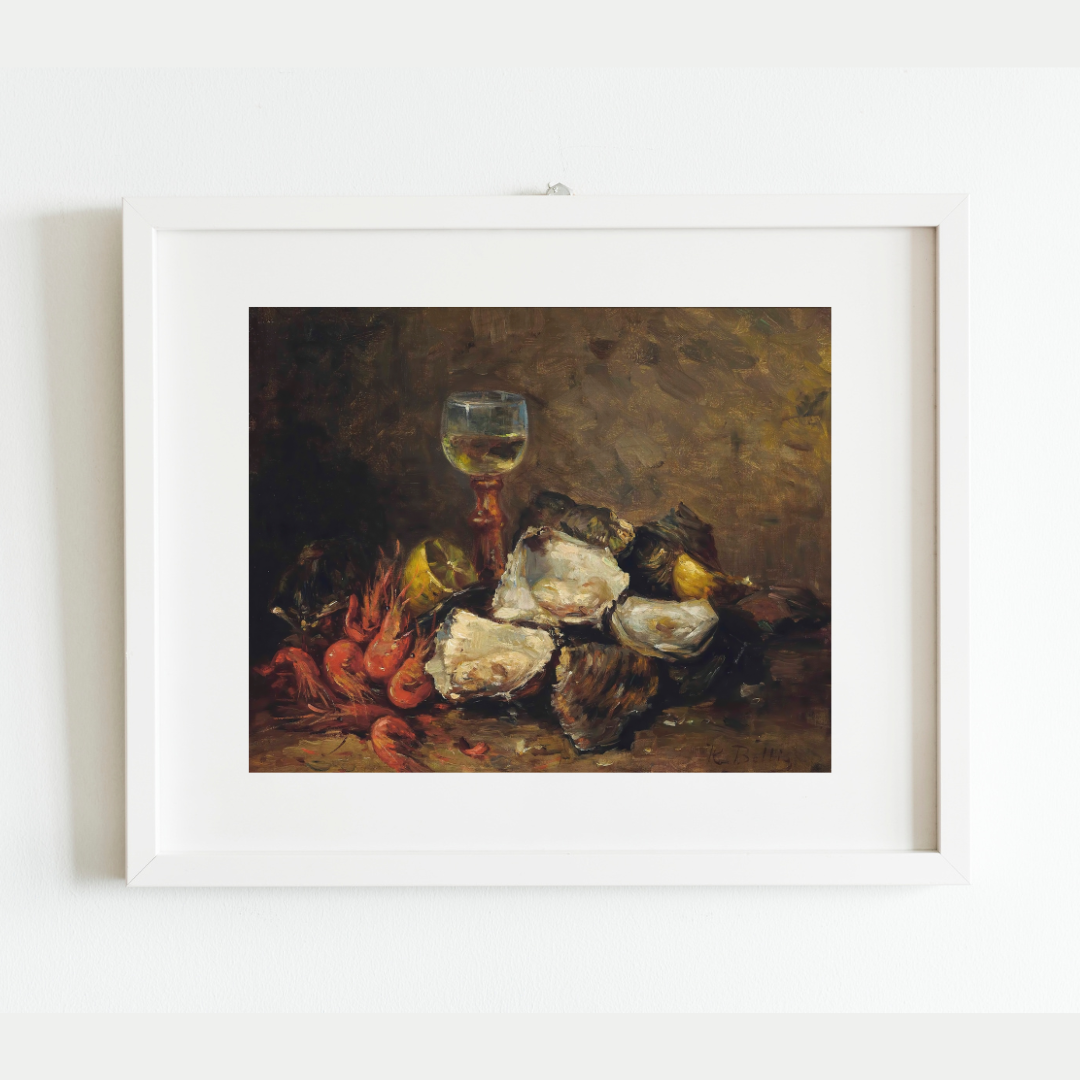 Still Life of Shrimp and Oysters Antique Art Print