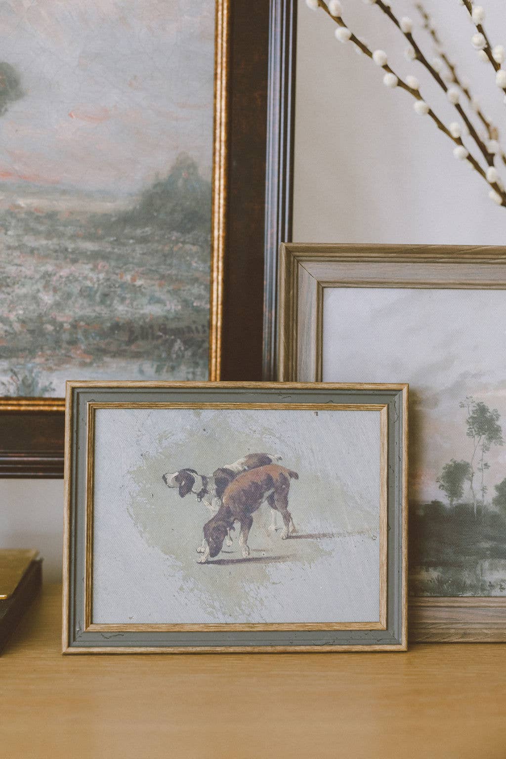 Two Dogs Framed Antique Art