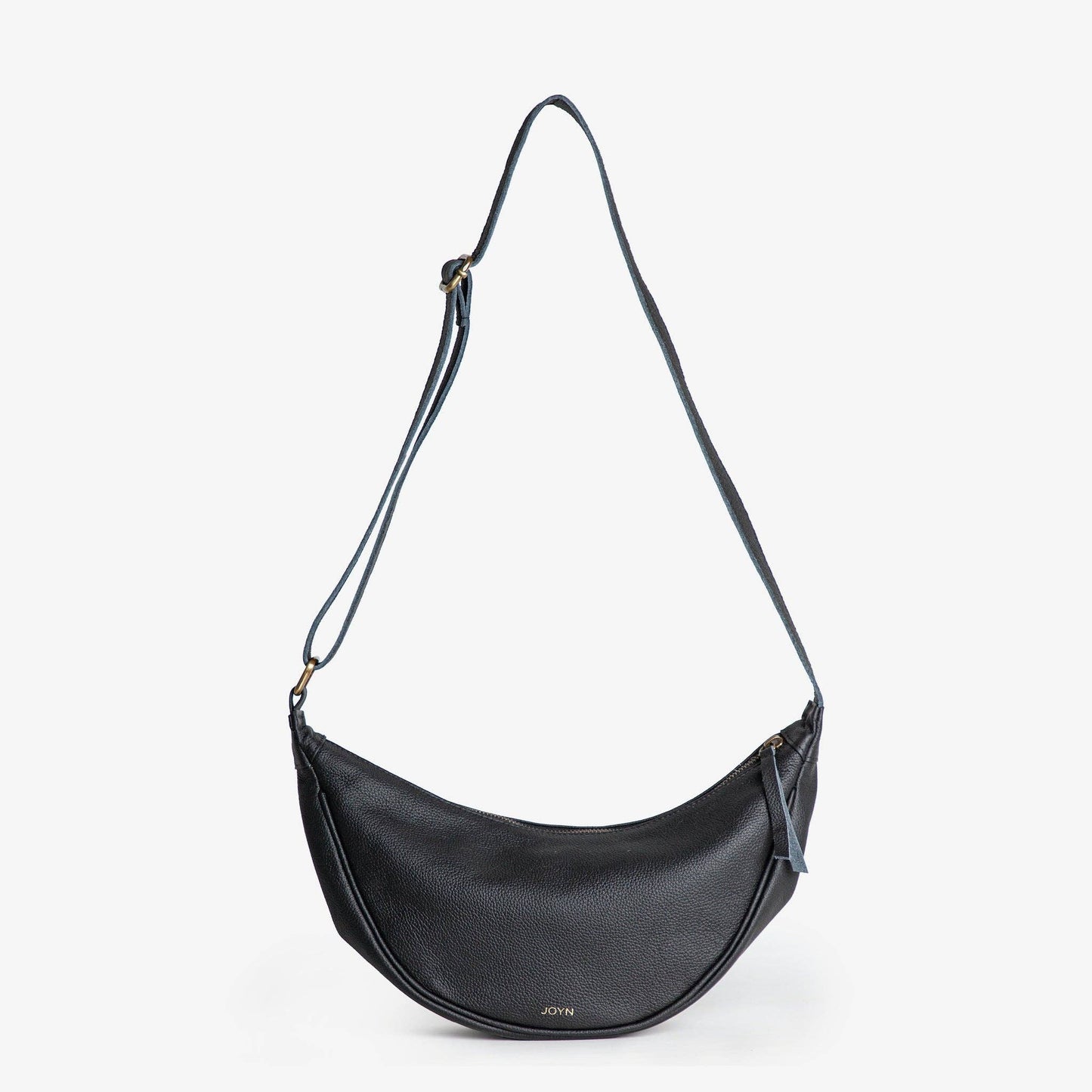 Pebbled Leather Moon Sling Bag - Black