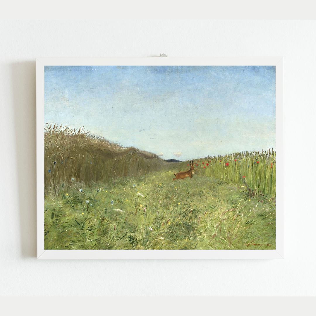 Hare in the Field Antique Art Print