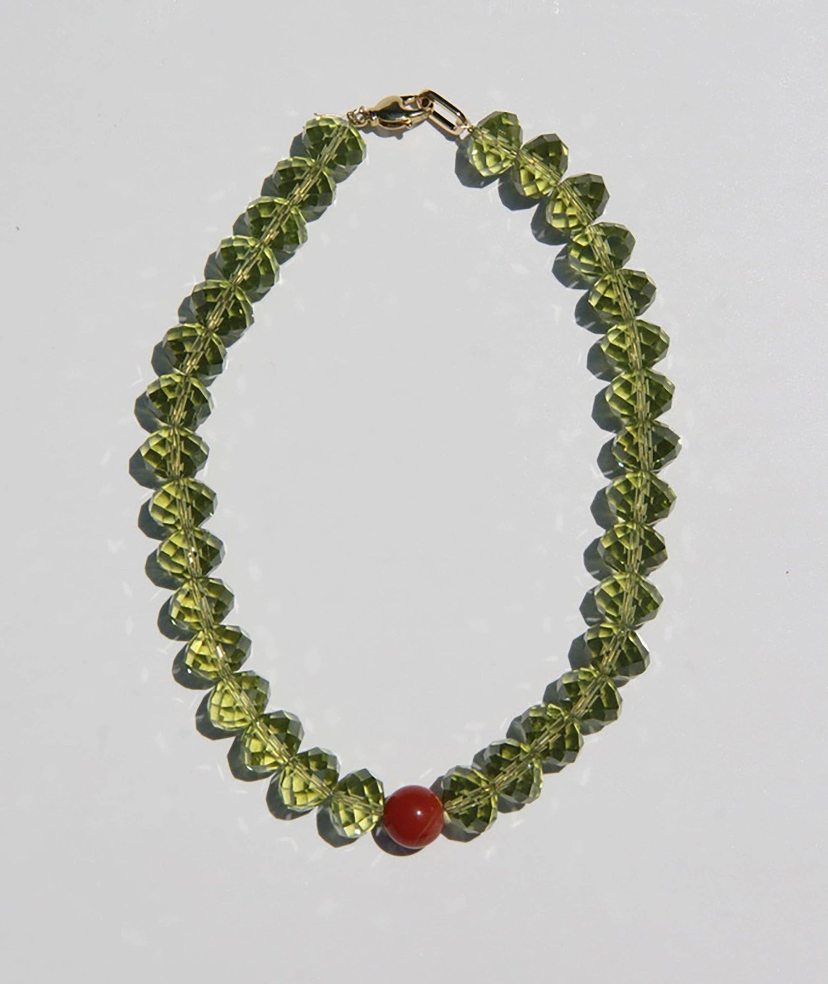 OLA Olive Green & Carnelian Czech Glass Beaded Necklace: 16"