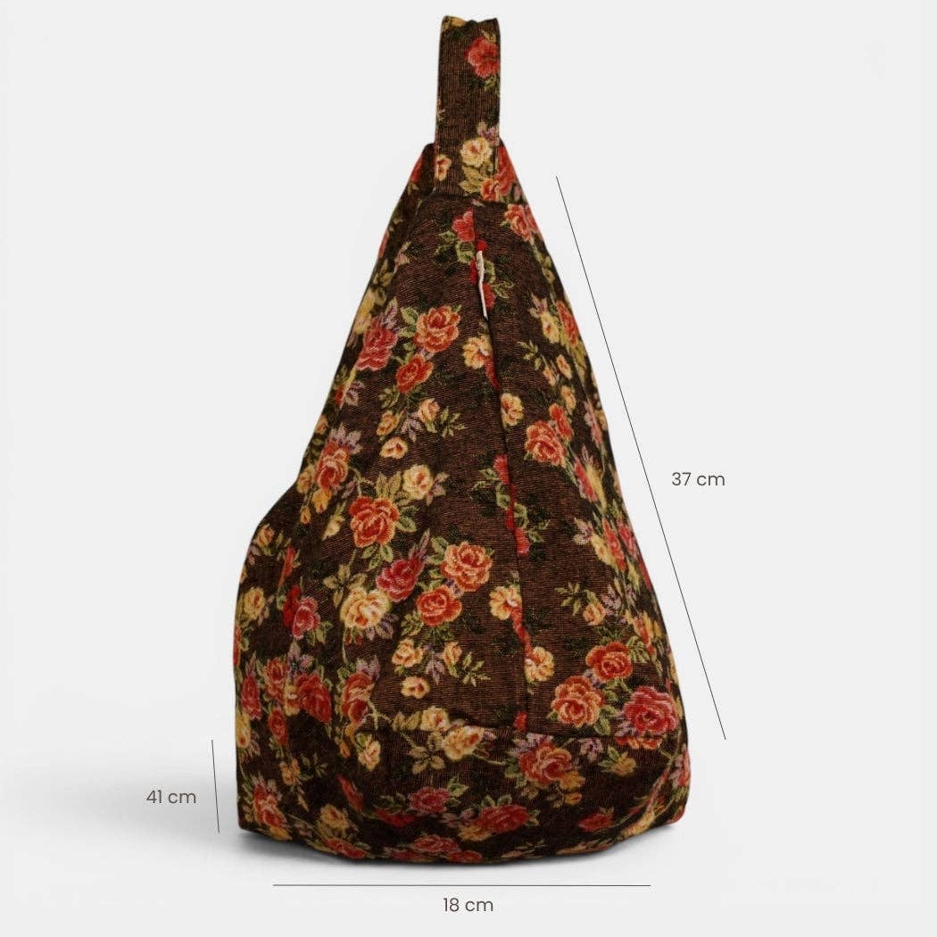 Floral Jacquard Round Shoulder Bag – Brown & Red (Pepi)