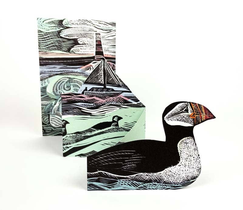 Puffins at Coquet Island Concertina Card - Angela Harding