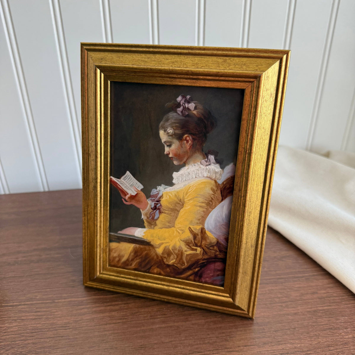 Vintage Style Girl Reading a Book Art Print Framed