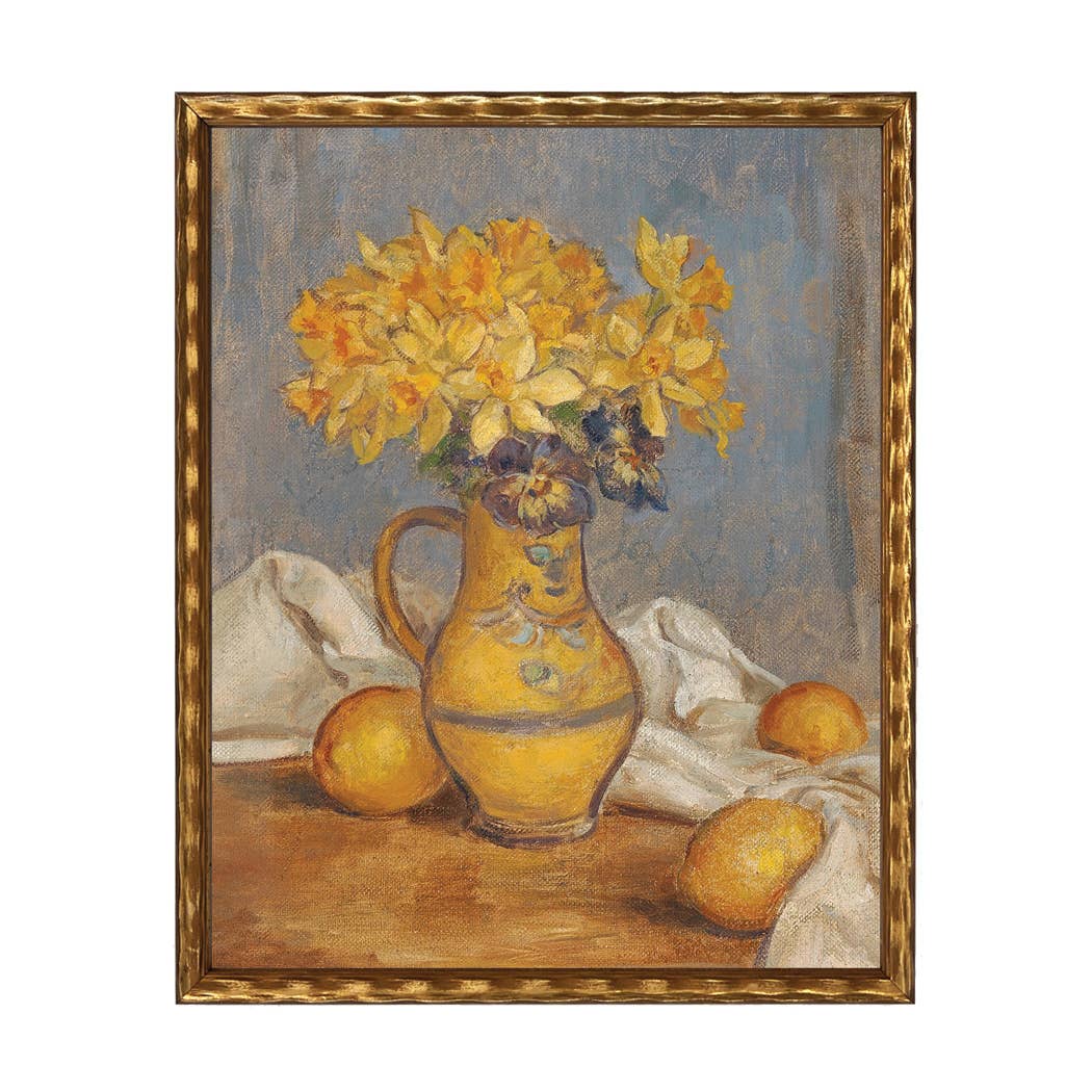 Vintage oil painting of flowers in vase K