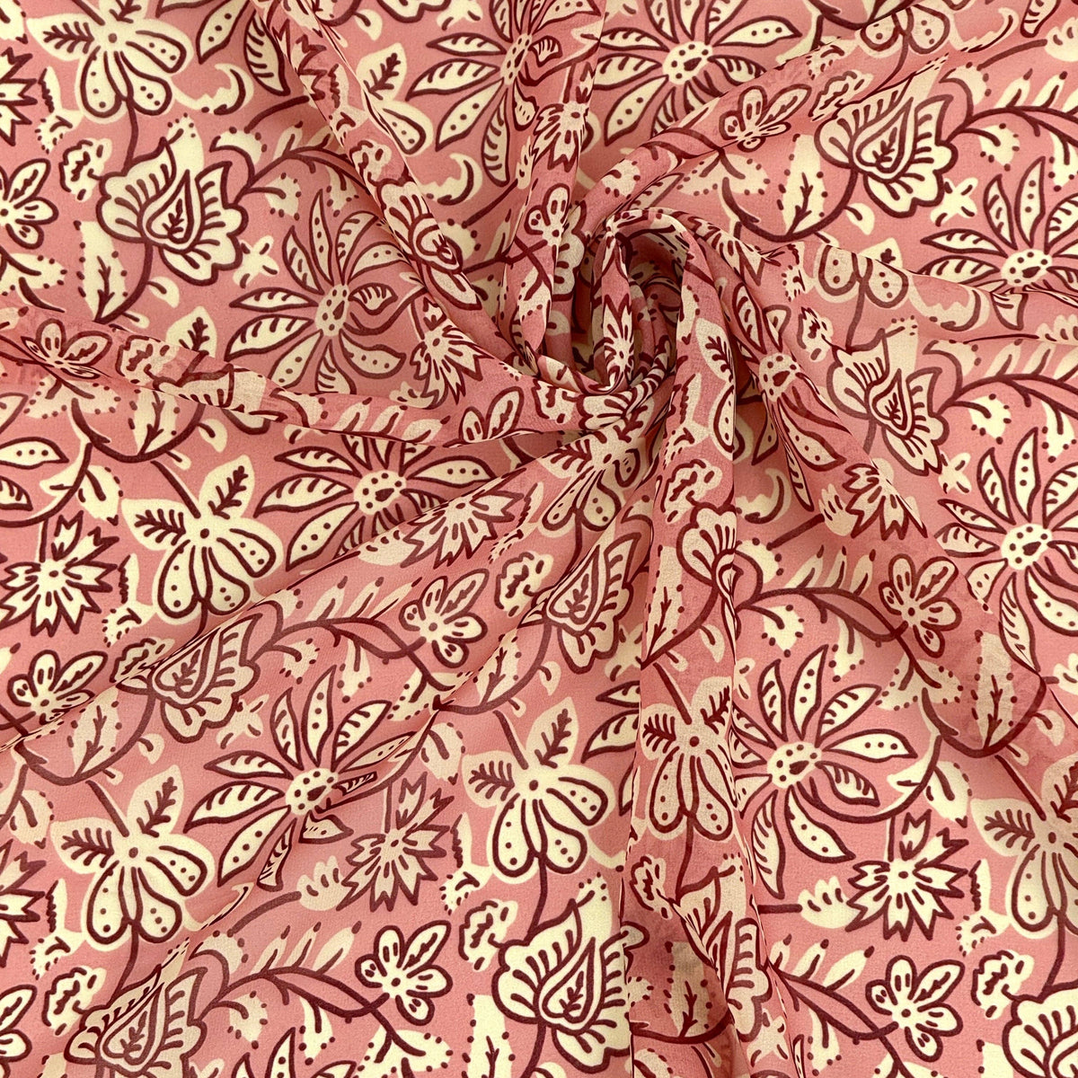 Floral Chiffon Square Scarf – Ecru & Pink (Came)