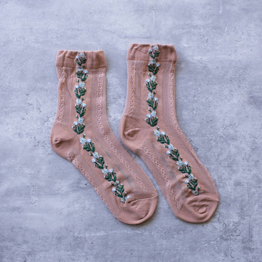 Floral Mesh casual socks: White