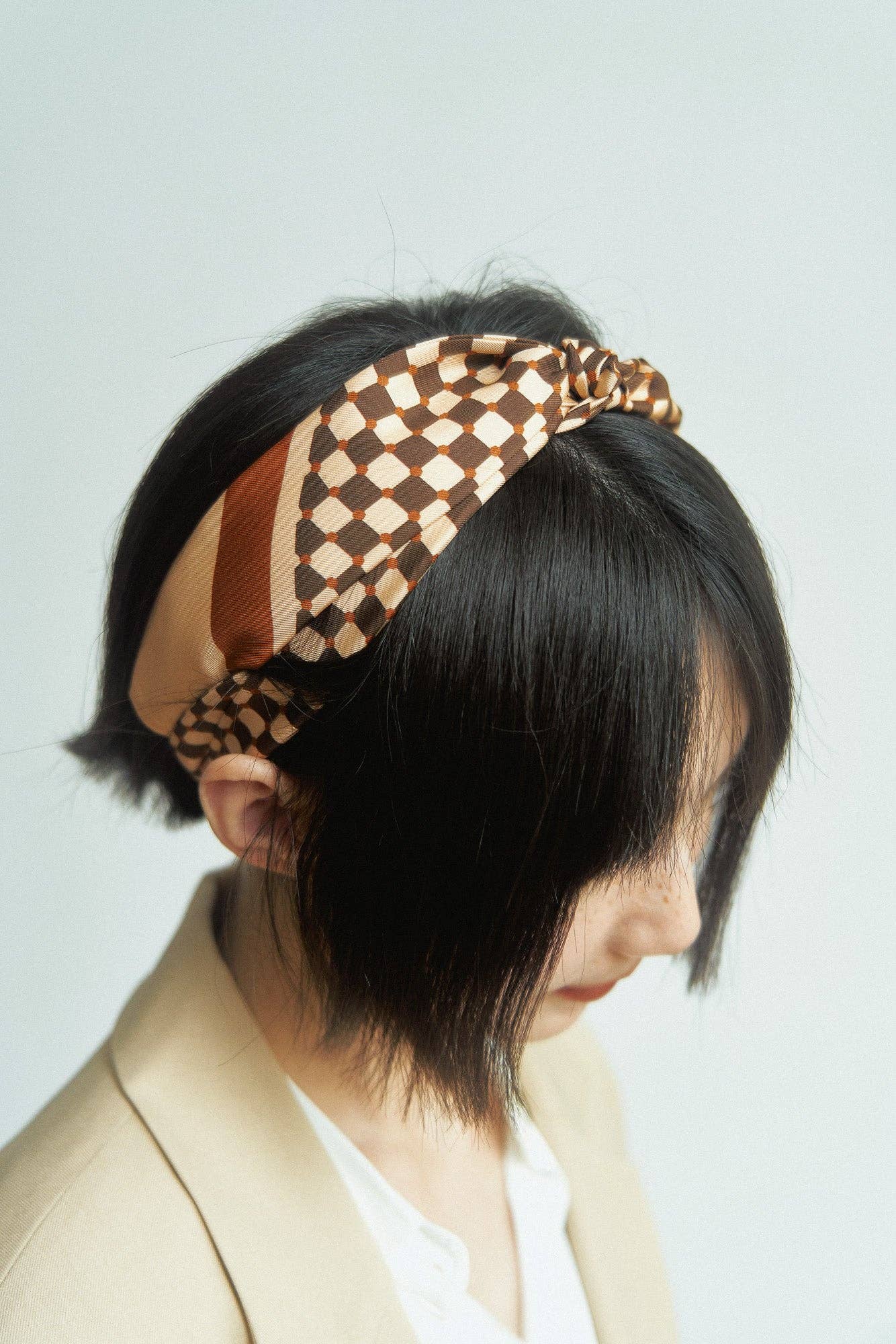 "Checkerboard" Silk Twill Skinny Scarf