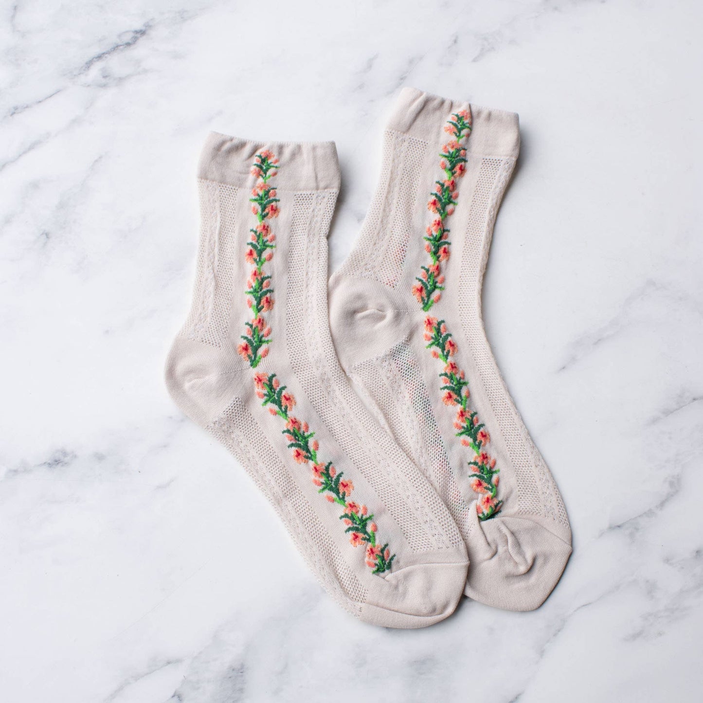 Floral Mesh Casual Socks: Beige