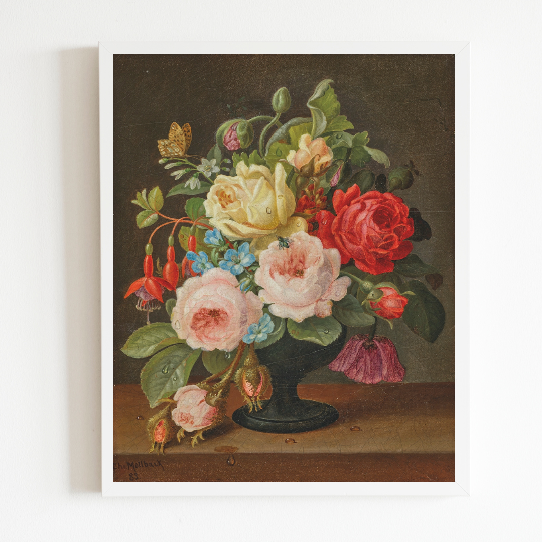 Still Life Florals 19th Century II Antique Art Print