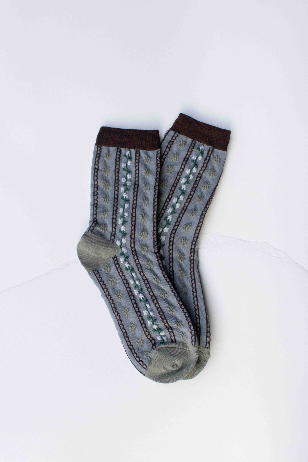 Vintage Stripe Floral Cotton Blend Socks