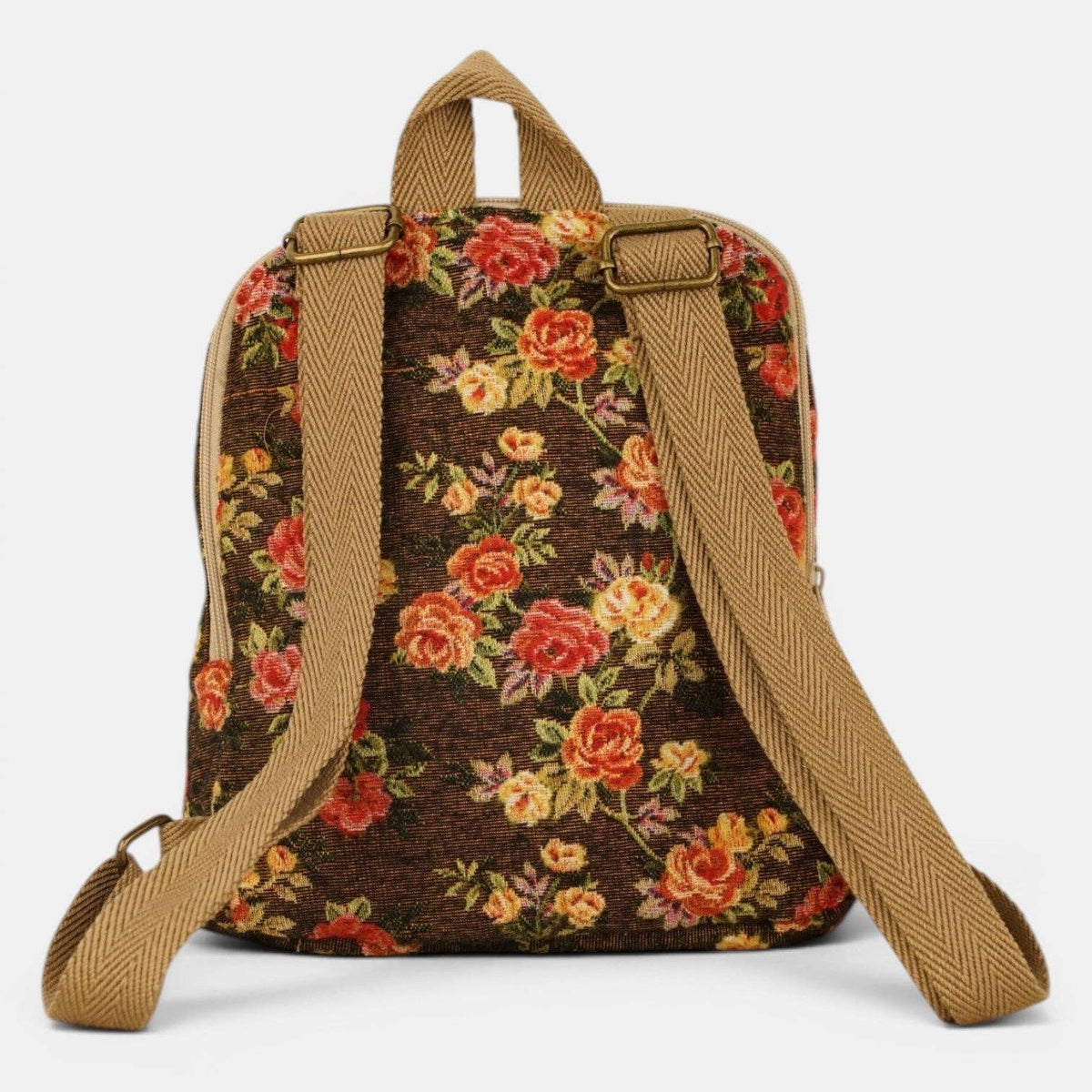 Floral Jacquard Small Backpack – Brown & Red (Pepi)