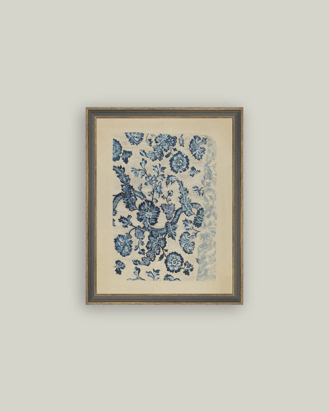 Blue Textile Pattern Framed Antique Art