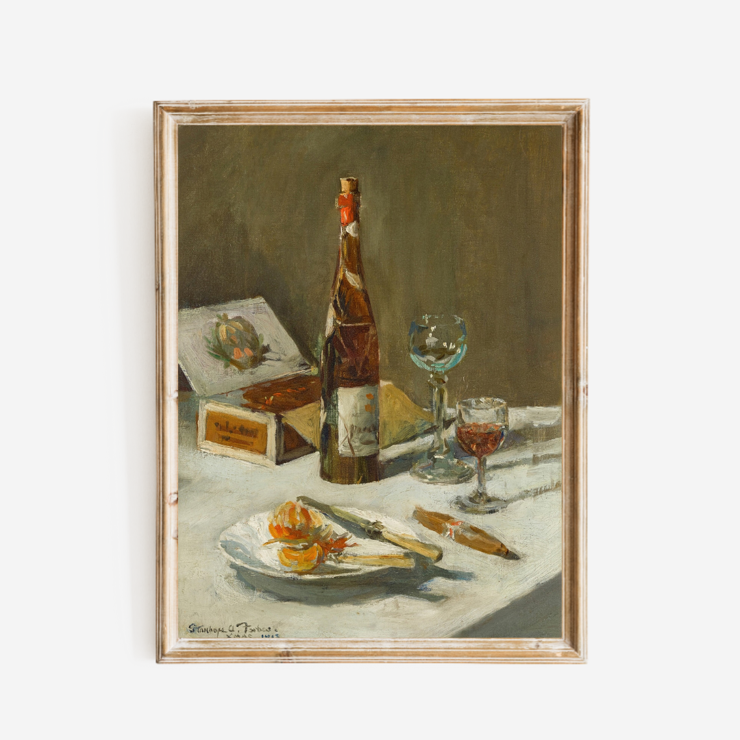 Wine and Cigars Still Life Antique Art Print