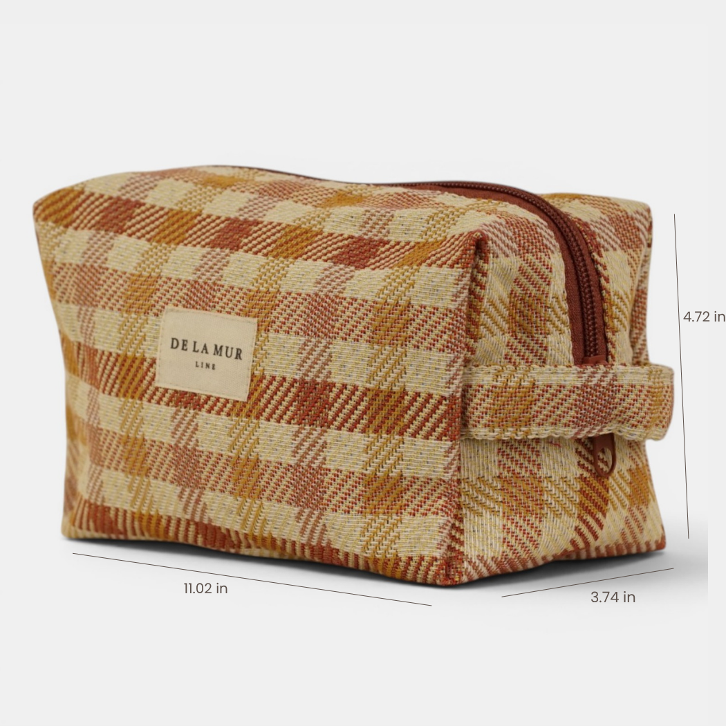 Gingham Jacquard Squared Makeup Bag – Terracotta & Orange (Zia)
