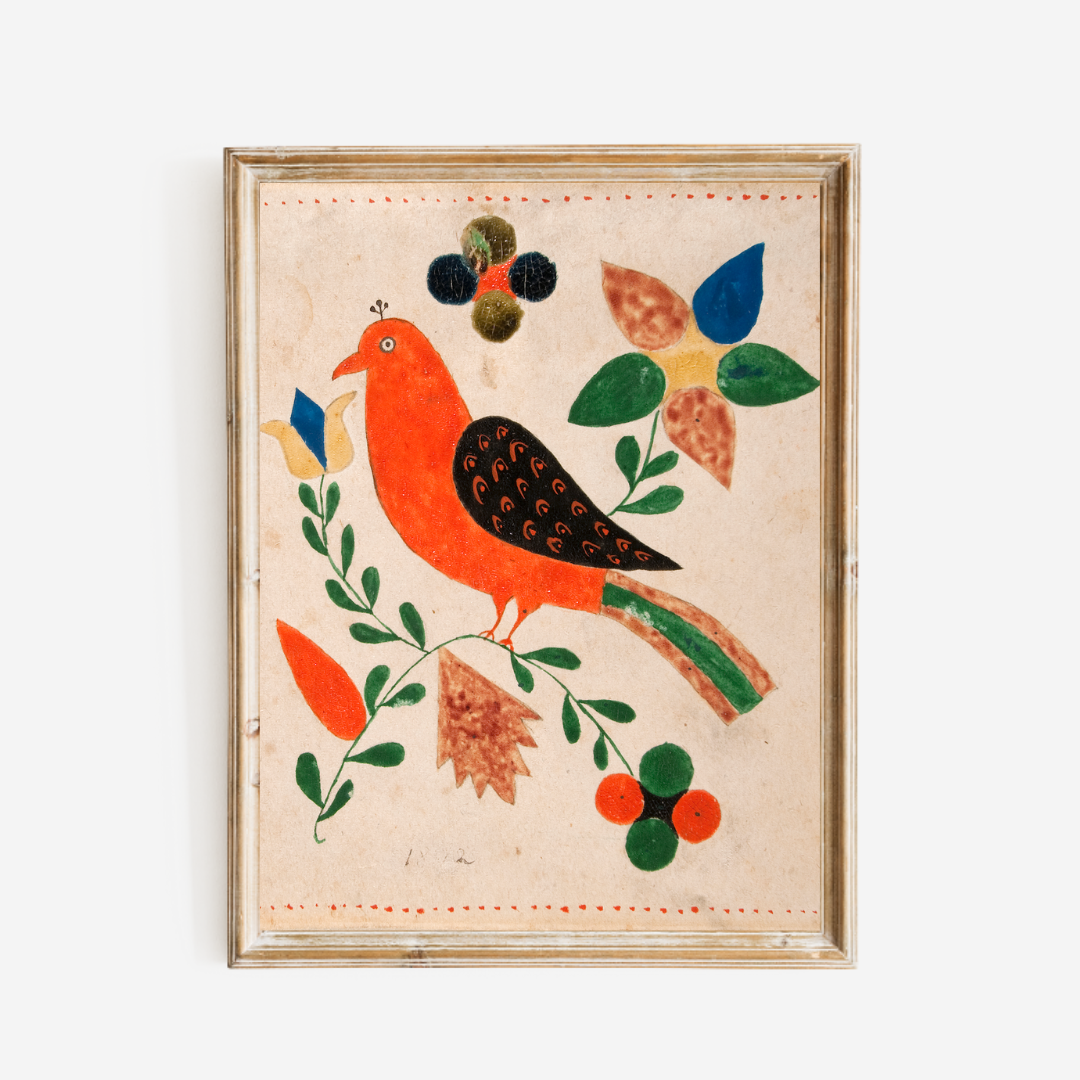 Bird on Twig Antique Art Print