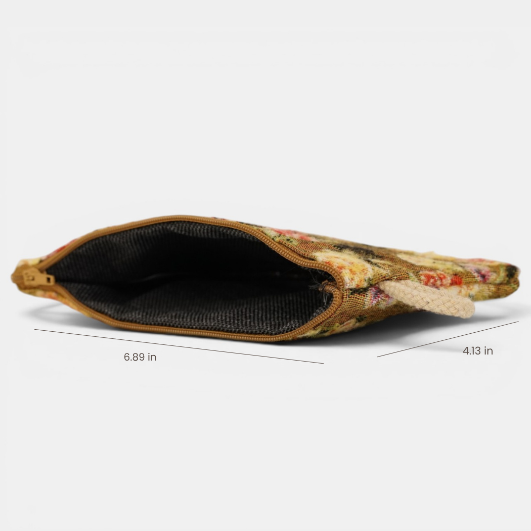 Floral Jacquard Small Makeup Bag / Coin Purse – Mustard & Red (Esme)