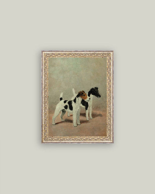 Two Fox Terriers Framed Antique Art: 8x10