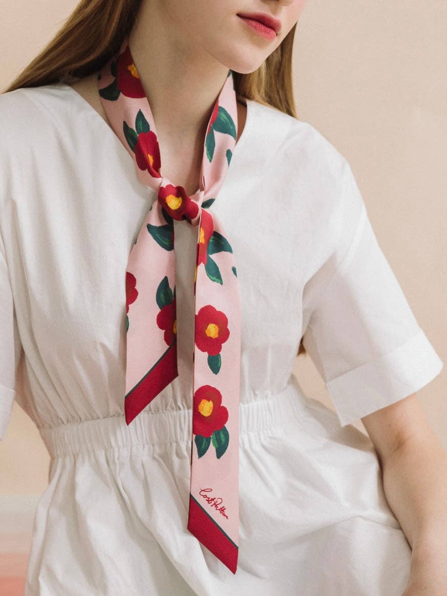 "Camellia" Silk Twill Skinny Scarf