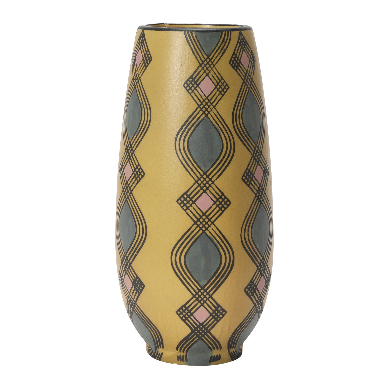 Hand-Painted Stoneware Vase w/ Pattern
