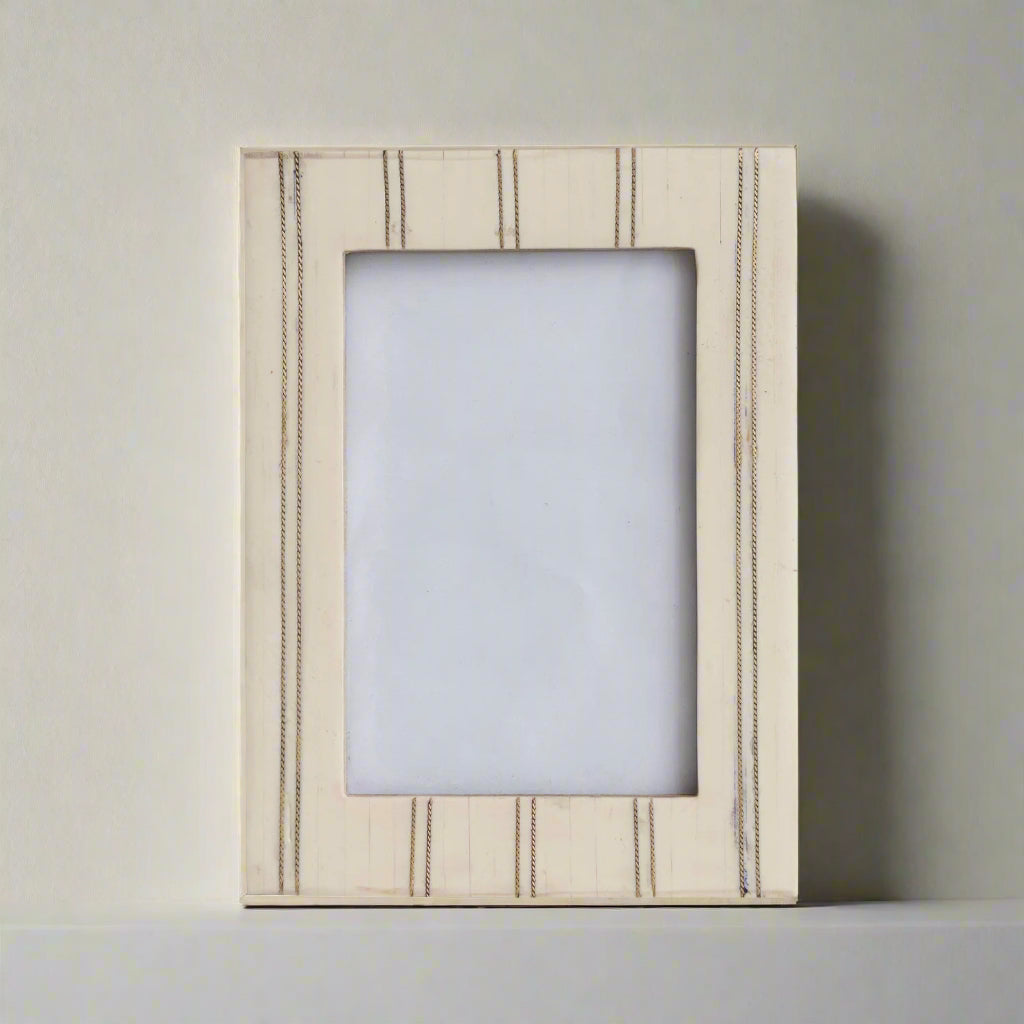 Resin Photo Frame w/ Metal Inlay, Cream Color (Holds 4" x 6" Photo)