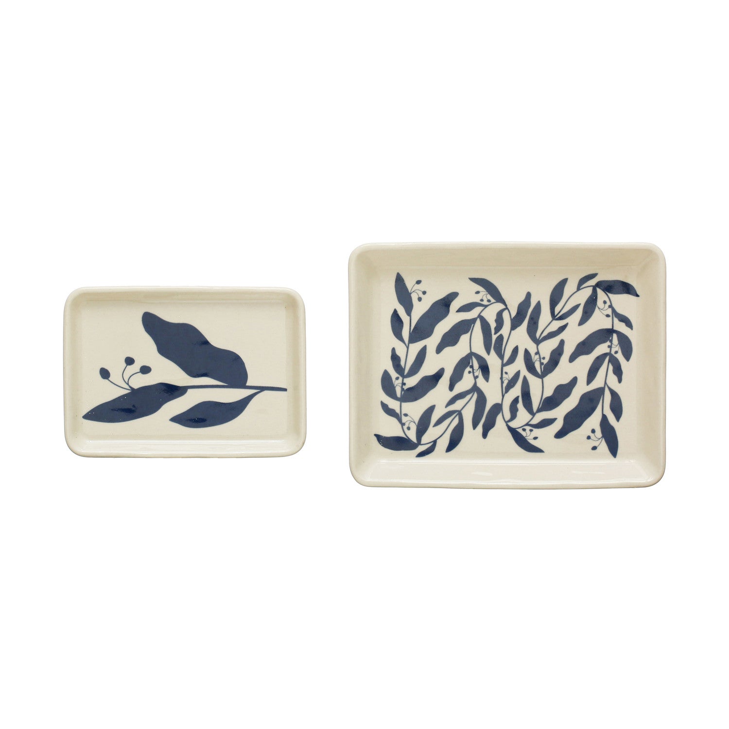 Stoneware Plates With Blue Botanicals -- 2 Sizes