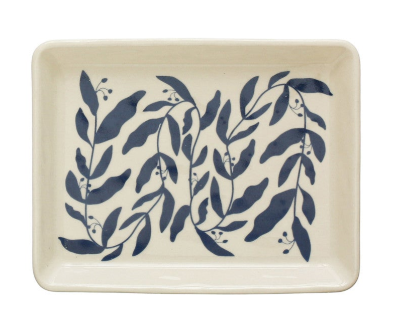 Stoneware Plates With Blue Botanicals -- 2 Sizes